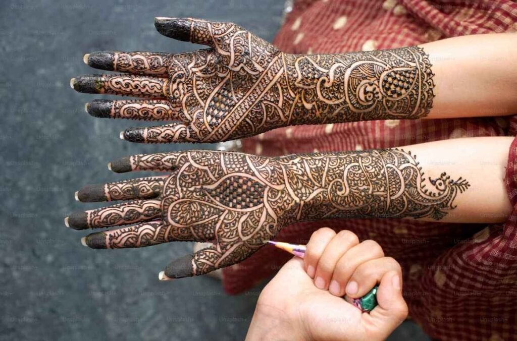 Bride hand with henna design