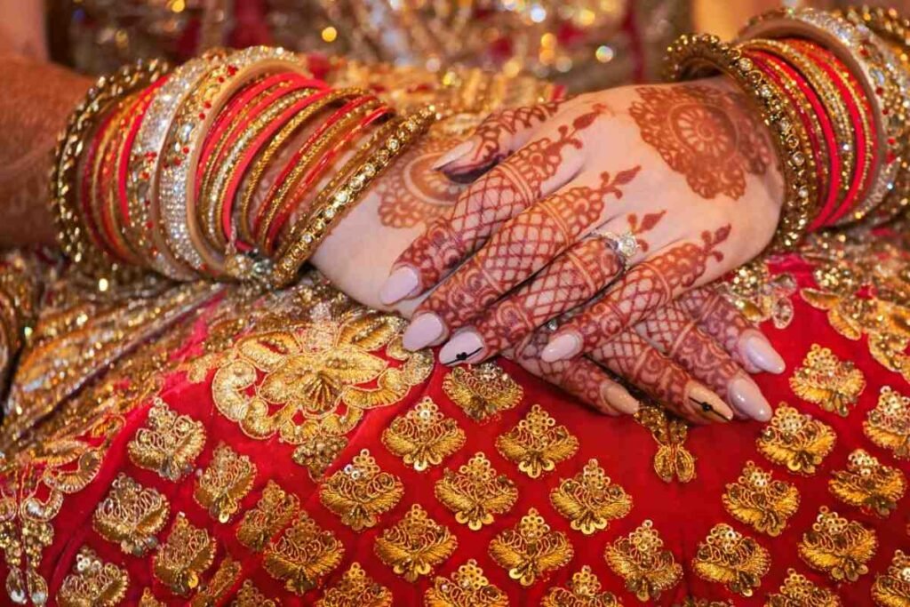 Henna designs on the hands of bride