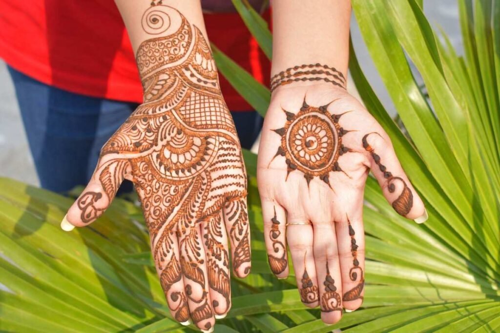 Two hand with henna design