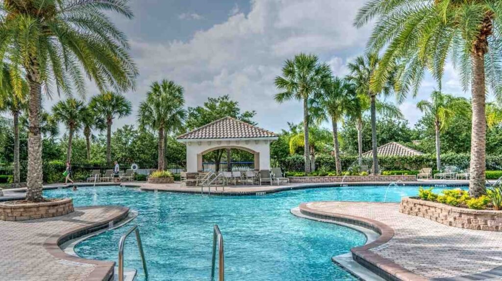 Swimming pool with water