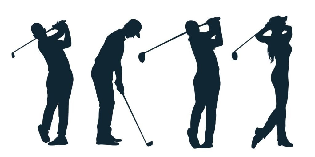 Illustration of four golf players playing gold