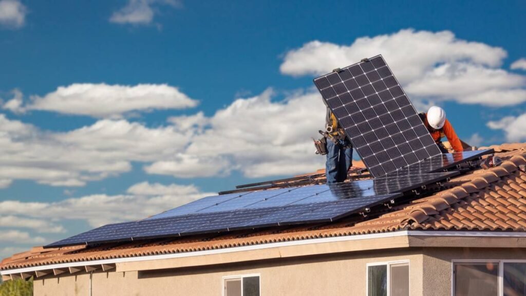 Solar plates installation on roof