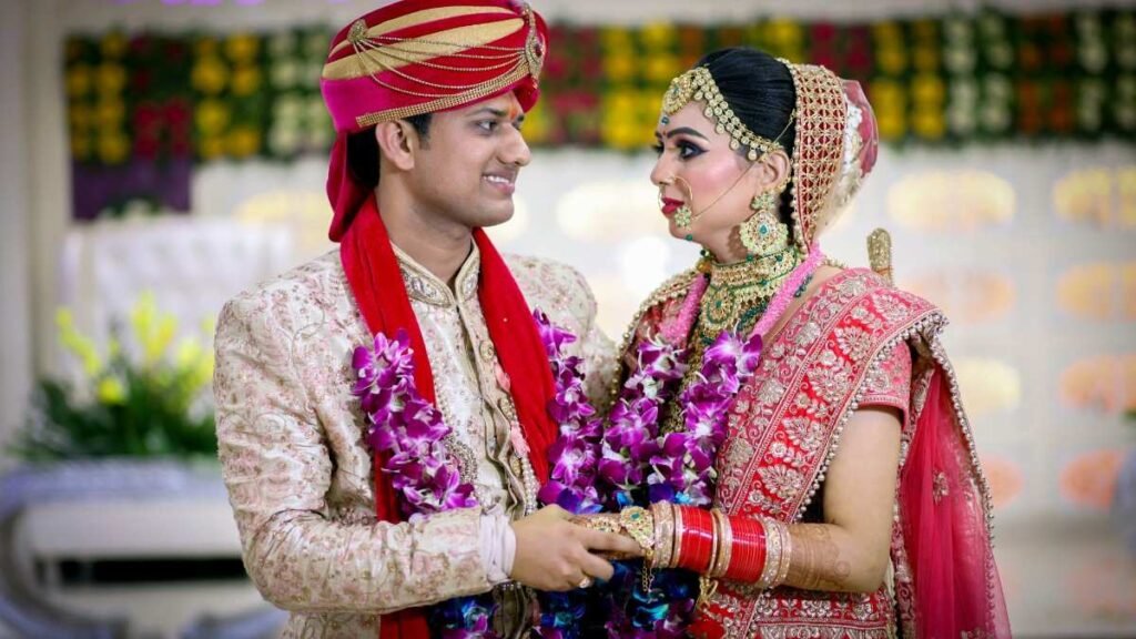 A bride and groom in Traditional wedding