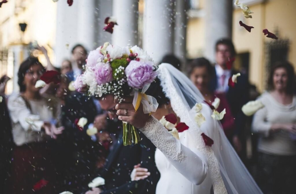 A bride with flower in hand