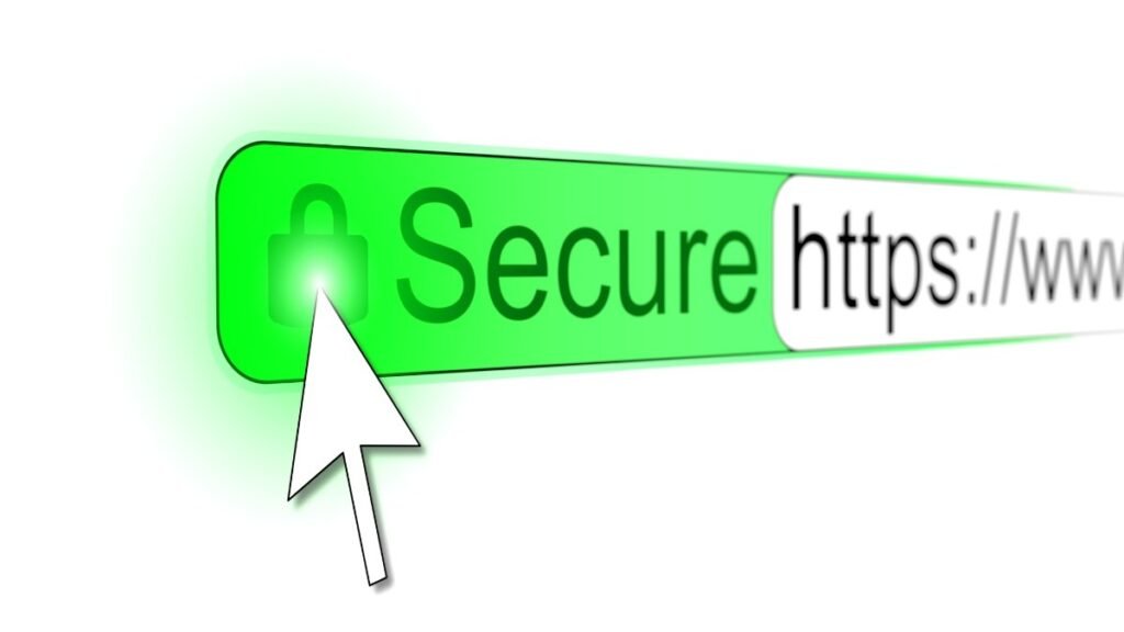 Mouse pointer clicking padlock on a secure https website to represent concept of secure website.