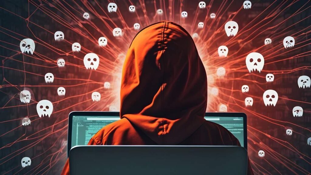 Hacker in data security concept. Silhouette of a hacker