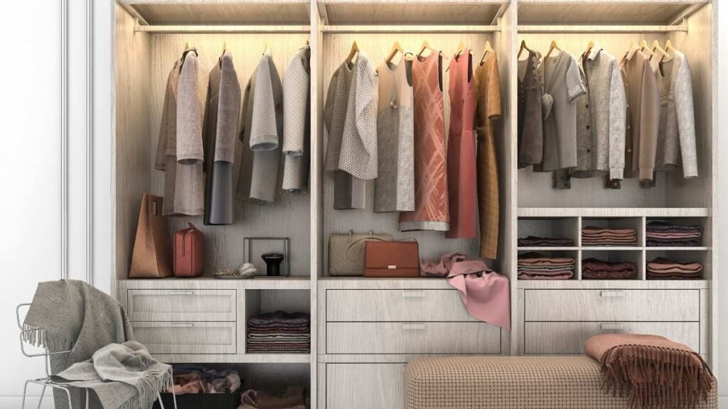 Modern Wardrobe with Fashionable Coats and Dress