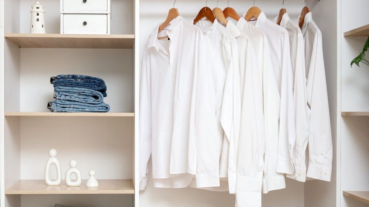 White Shirts Hanging in Wardrobe